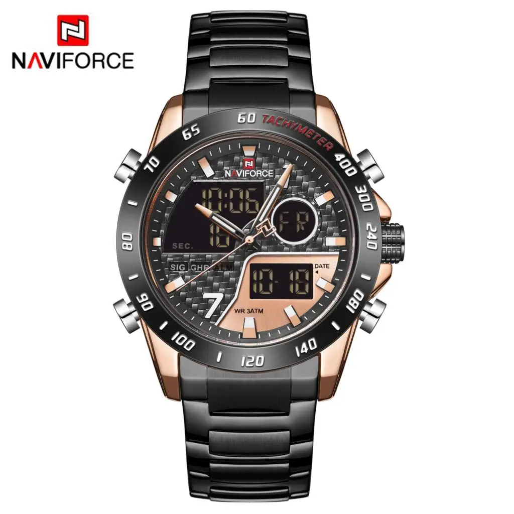 Часы наручные NAVIFORCE Мужские кварцевые модные полностью стальные