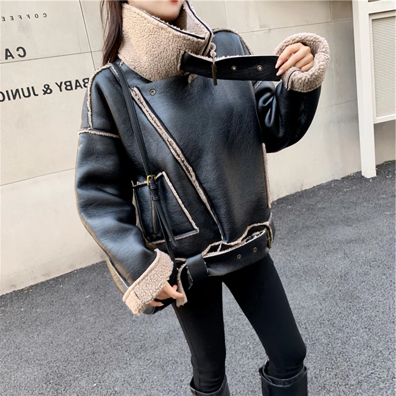 Женская зимняя замшевая куртка толстые короткие пальто и из овечьей шерсти