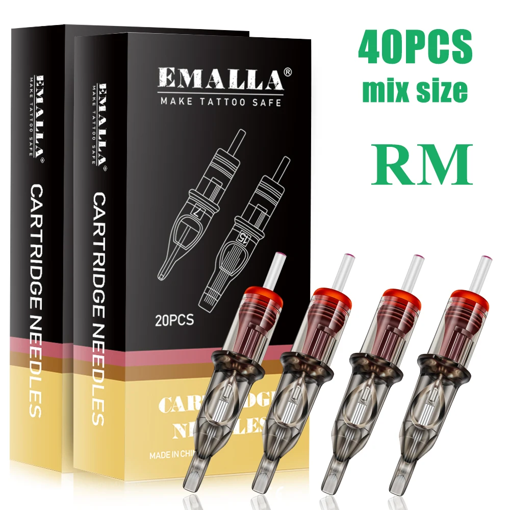 EMALLA 40PCS Mix Size Gray Tattoo Cartridge Needles 5RM 7RM 9RM 11RM Round Magnum Needles for Tattoo Pen Machine