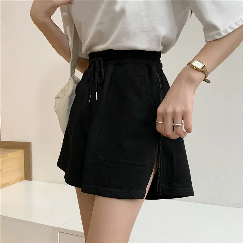 

Summer 2021 new Korean version of high waist large size loose zipper wide leg casual pants female student fat MM sports shorts