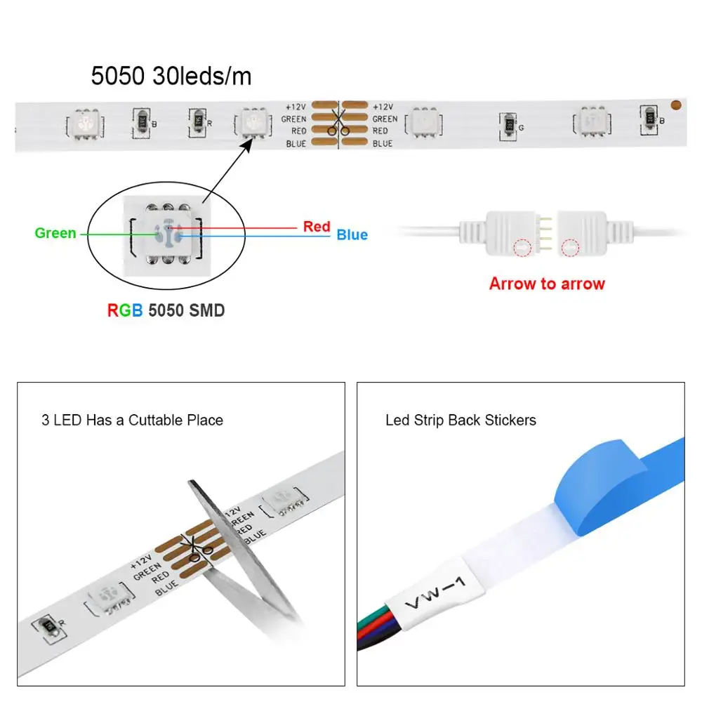 Светодиодные ленты светильник 12V RGB 5050 Светодиодный Luces светодиодный s полоски