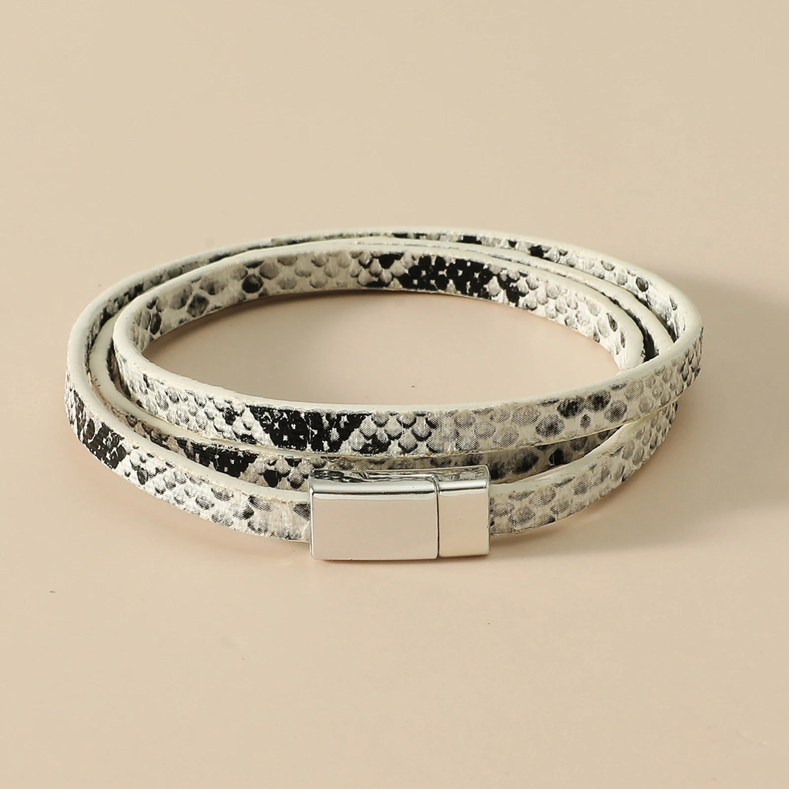 Женский топ многослойная под змеиную кожу браслет из искусственной кожи Модные