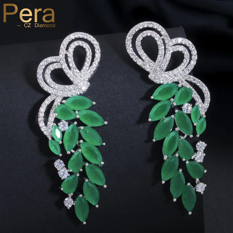 Pera модные серьги из стерлингового серебра 925 пробы, ювелирные изделия для ушей, большие серьги в форме маркизы с зеленым кубическим цирконием для женщин, вечерние серьги, подарок E164