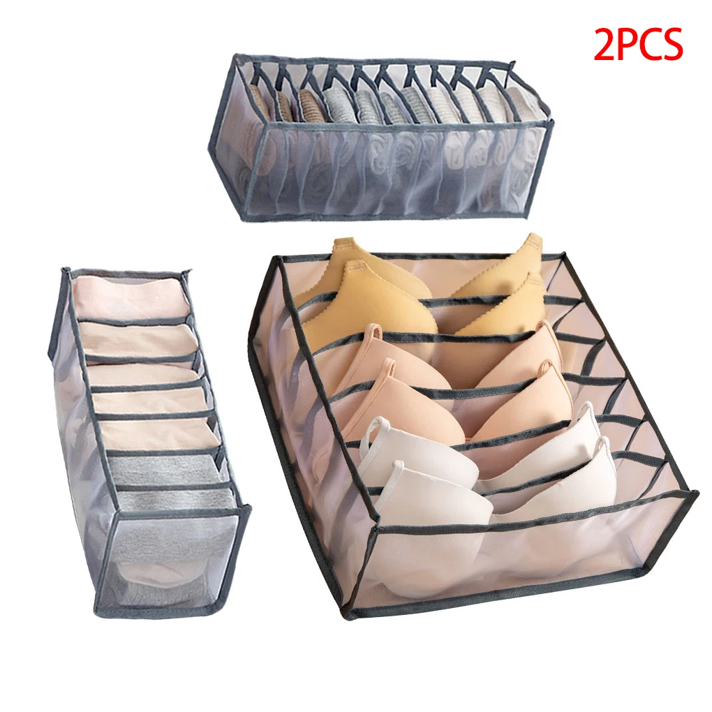 

2 Pieces Underwear Storage Box Resuable Clothes Organizer Basket Flodable Drawer Divided Portable Container, 3 Sets, Grey