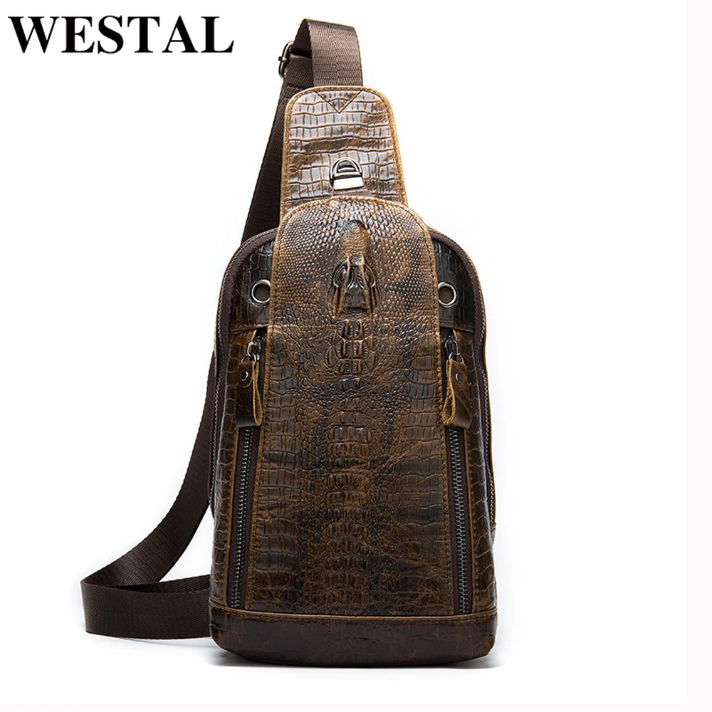 WESTAL мужские сумки на плечо для мужчин с тиснением под крокодиловую кожу мужская