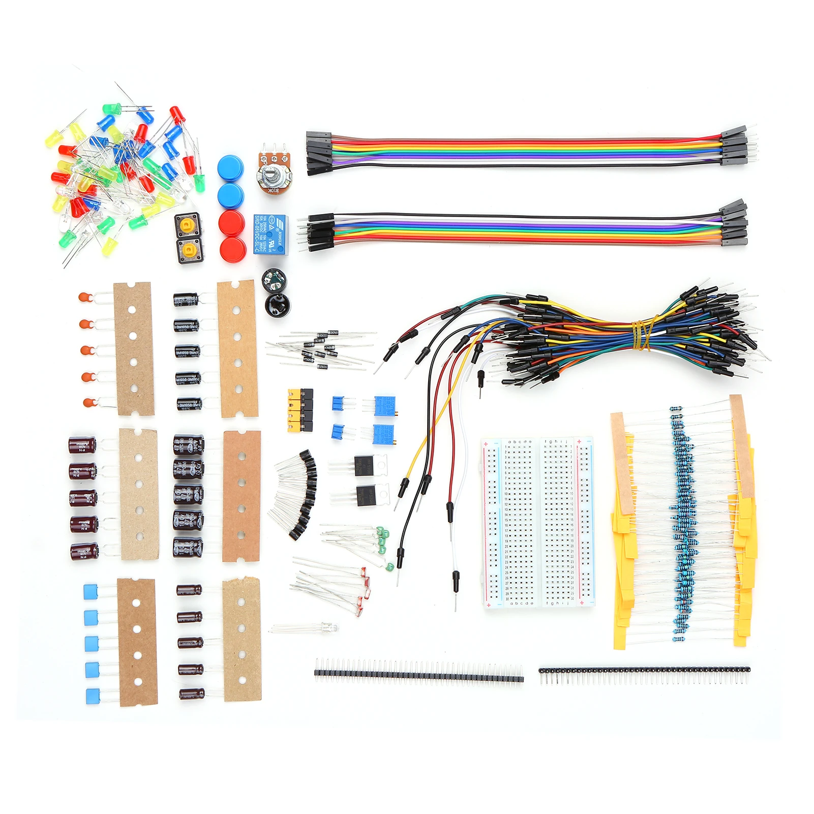 

Electronic Component Assorted Kit with Breadboard Jumper Wires Resistor Transistor LED Potentiometer Buzzer