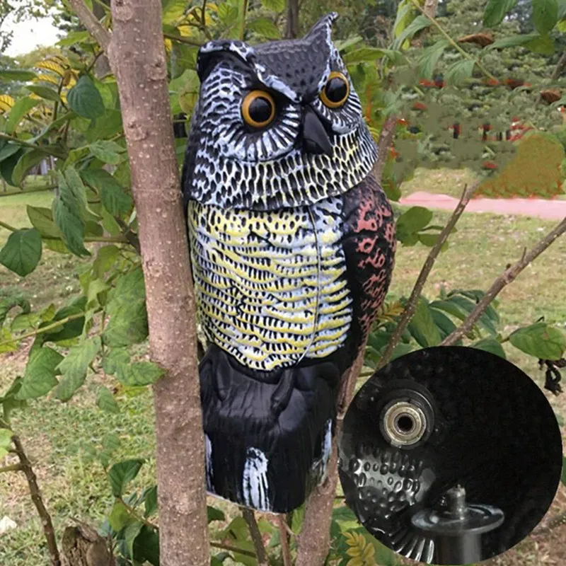 

Realistic Bird Scarer Rotating Head Sound Owl Decoy Protection Repellent Pest Control Supplies Scarecrow Garden Yard Move Decor