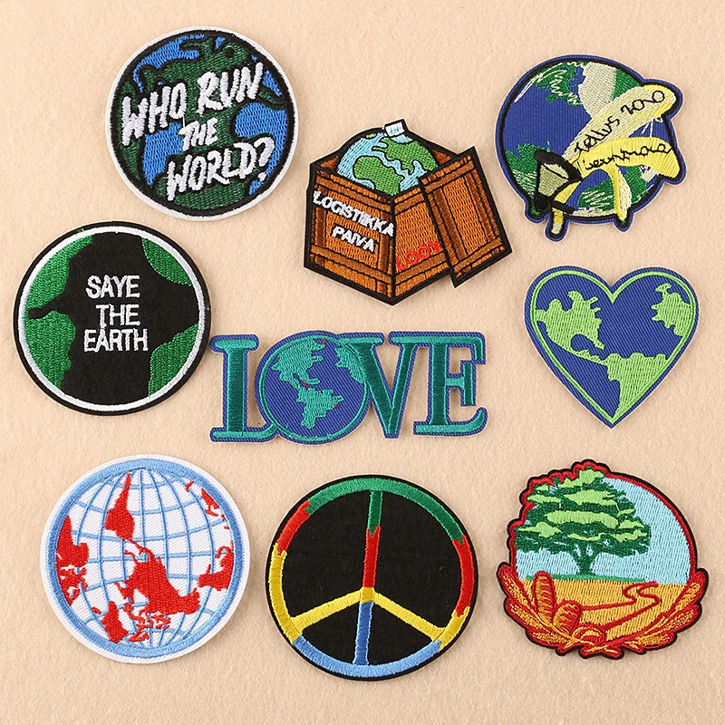 

10pcs/lot Round Embroidery Patches Letters Clothing Decoration Accessories Planet Love Heart Diy Iron Heat Transfer Applique