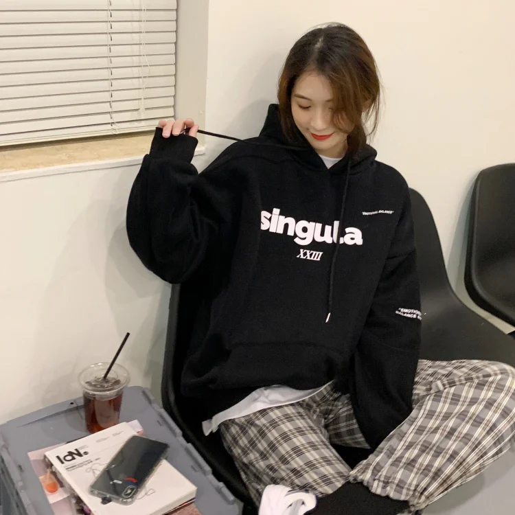 

XZ1139 2021 new Women's mid-length loose plus velvet thick coat hooded Sweatshirts