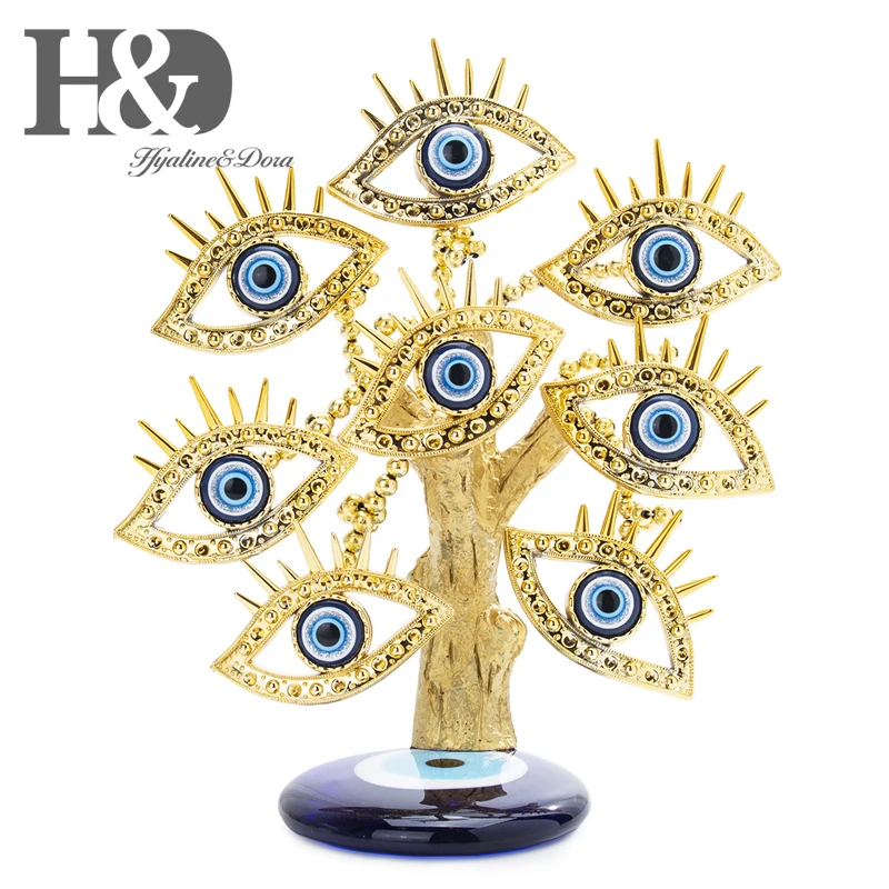 Evil Eye Gold Eyes H& D Fengshui голубое сглаза дерево для защиты денег богатство достижения удачу Рождественский подарок домашний Декор Орнамент демонстрационная смола - Цвет: Evil Eye Gold Eyes