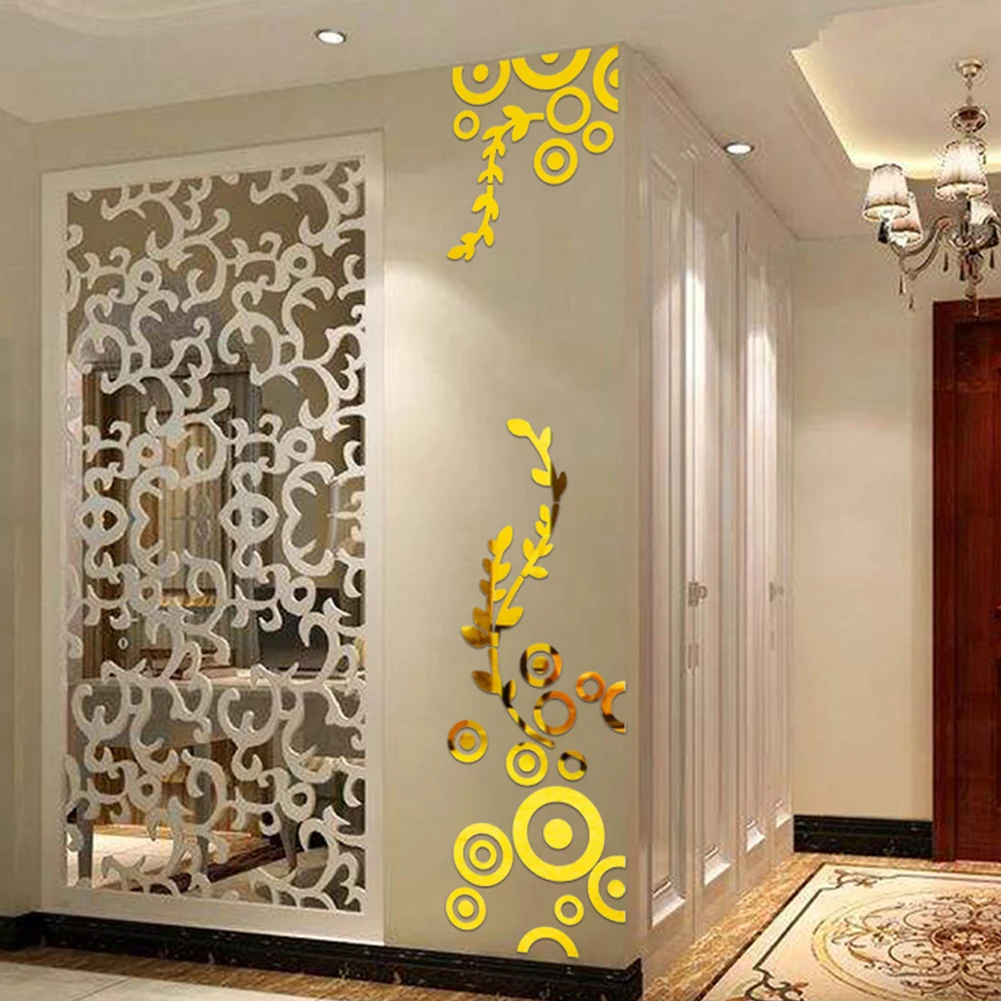 Изысканные цветы 3D зеркальные настенные наклейки Съемная наклейка