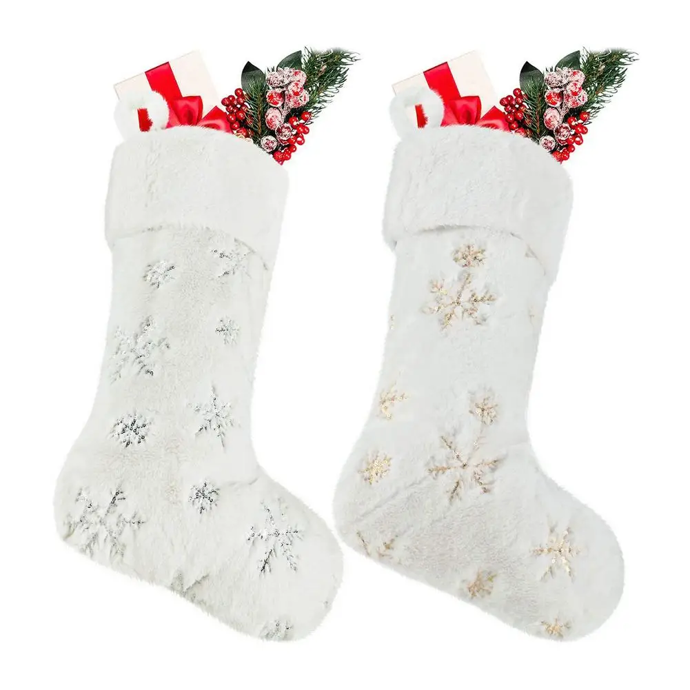 

2PCS Christmas Stockings Socks Embroidered Snowflake Socks For Holiday Candy Gift Bag Xmas Tree Decoration New Year
