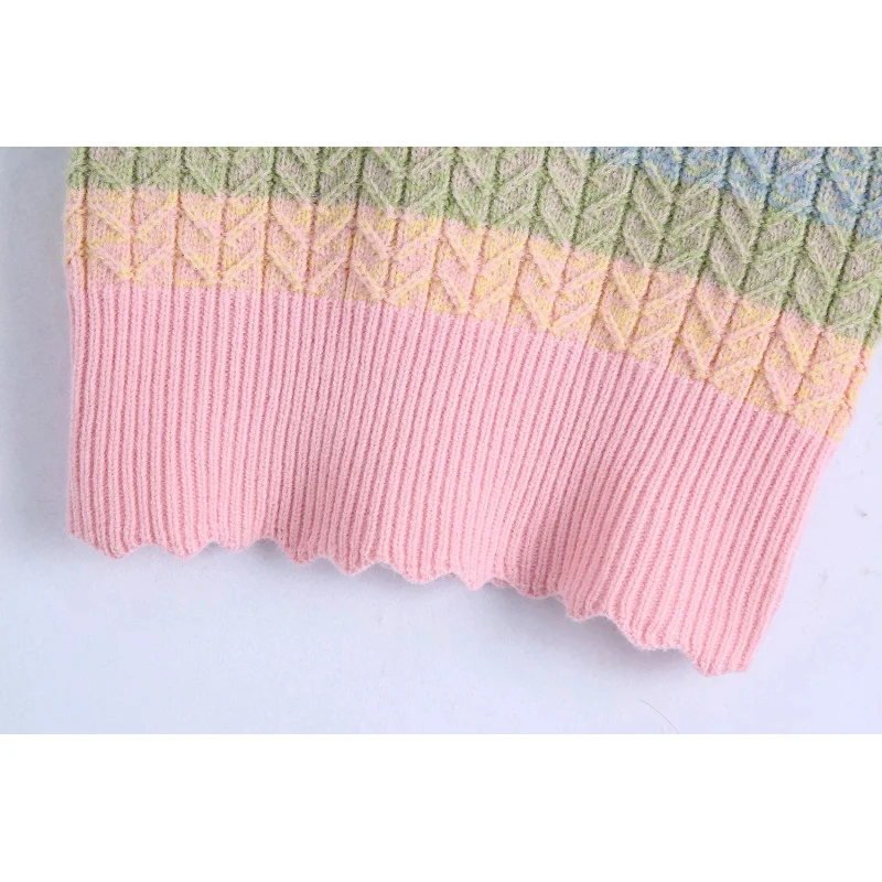 

Stylish Chic Striped Cropped Knitted Vest Sweaters Women Fashion O-Neck Knitwear Female Casual Jumpers
