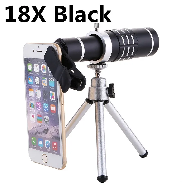 18X Black Универсальный зажим 8X 12X 18X 20X 36X зум сотовый телефон телескоп объектив Внешний объектив для смартфонов для iPhone samsung huawei mi - Цвет: 18X Black