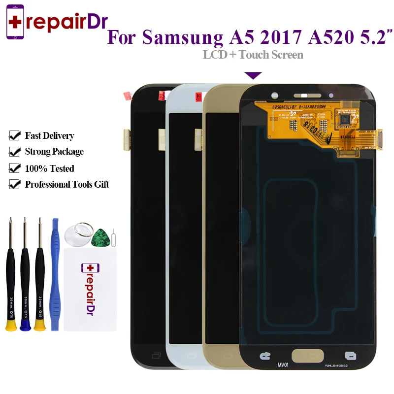 ЖК-дисплей с дигитайзером сенсорного экрана в сборе для Samsung Galaxy A5 2017 A520 и рамка 100%