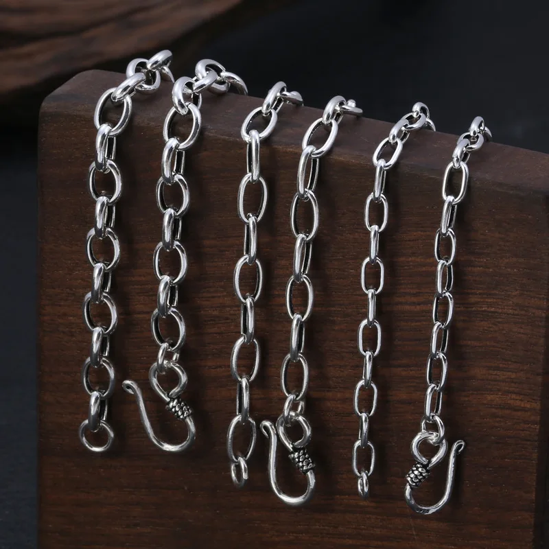 

FNJ Link Chain Necklace 925 Silver 4mm 5mm 6mm 45cm to 70cm Fine Original S925 Silver Women Men Necklaces for Jewelry Making