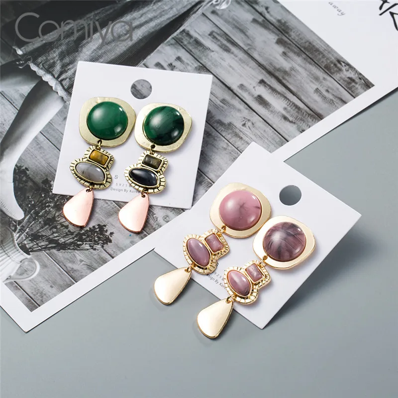 Comiya висячие серьги винтажная Смола Круглая Мозаика длинный кулон цинковый сплав