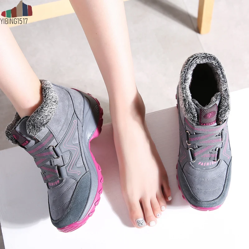 2019 г. Зимние женские зимние ботинки Теплые ботильоны с толстой подошвой