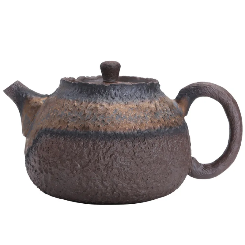 

Stone grain handle pot handmade retro Japanese-style Ceramic Teapot pottery gilt iron glaze single pot Pu'er tea maker LB81202