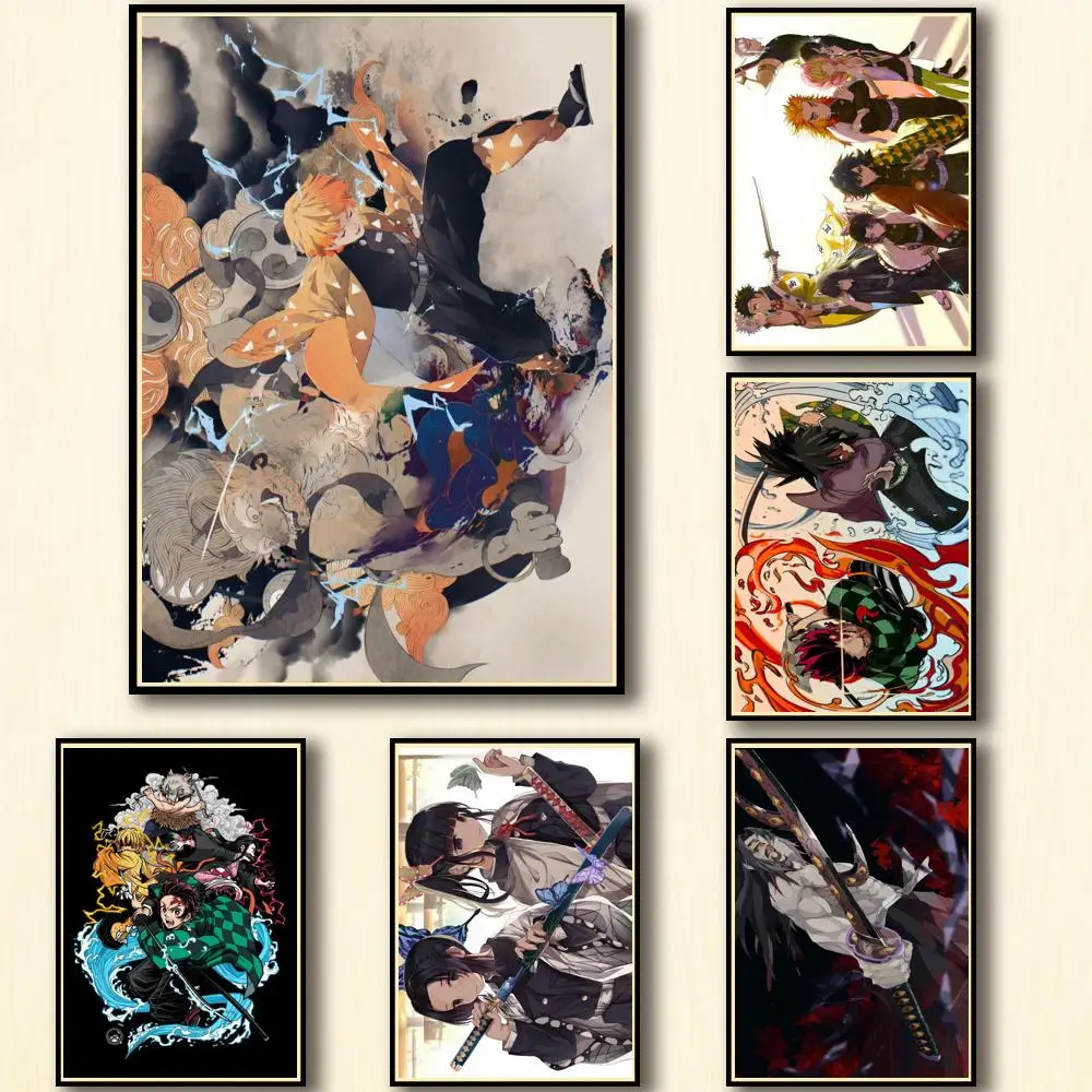 

36 дизайнов аниме рассекающий демонов белый бумажный плакат картина Наклейка на стену для кофейни бара A3 1