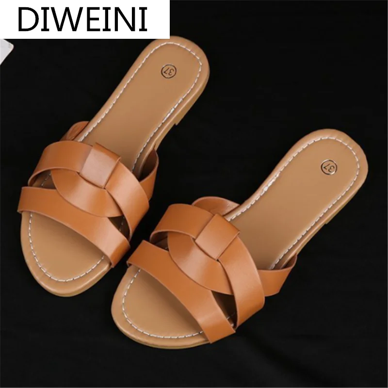 

2021 New Summer Women Sandals Fashion Pu Leather Set Foot Casual Flat Sandals Outdoor Beach Open Toe Women Slipper Zapatos Mujer