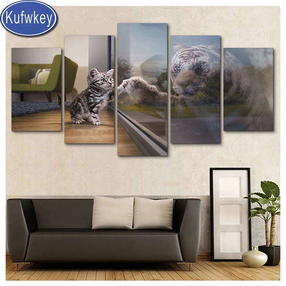 5d diy с украшением в виде кристаллов мозаичного искусства тигра изображением кота