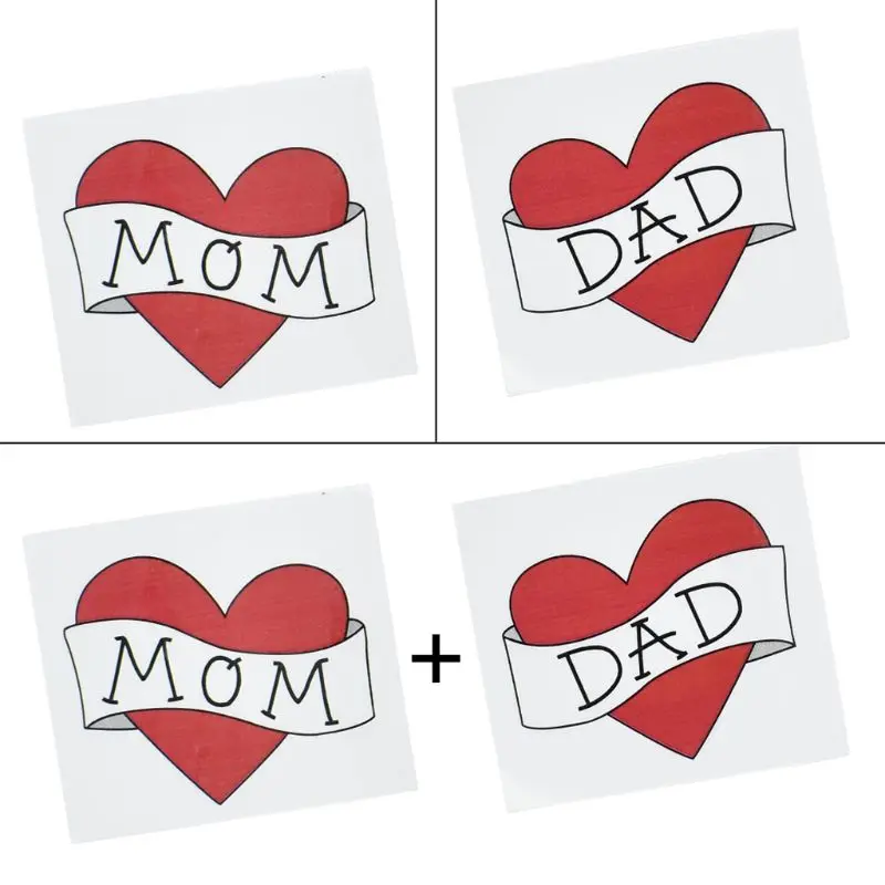 Водостойкая Съемная Временная тату-наклейка красное сердце любовь папа/мама