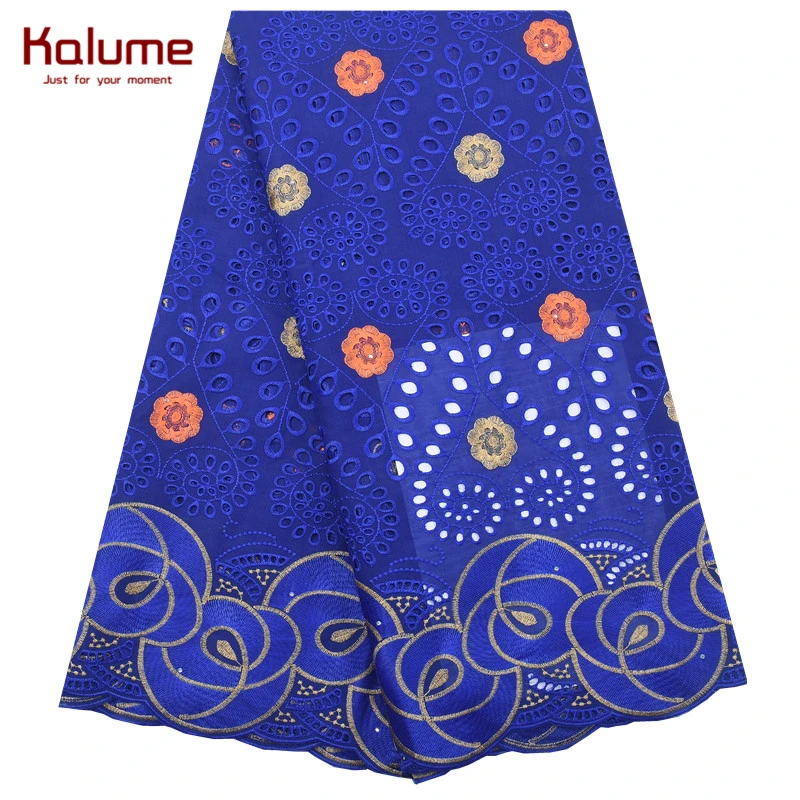 

Kalume Holes Design African Swiss Cotton Lace Fabric Yellow Soft Nigerian Voile Lace Fabric With Stones For Party Garments F1869