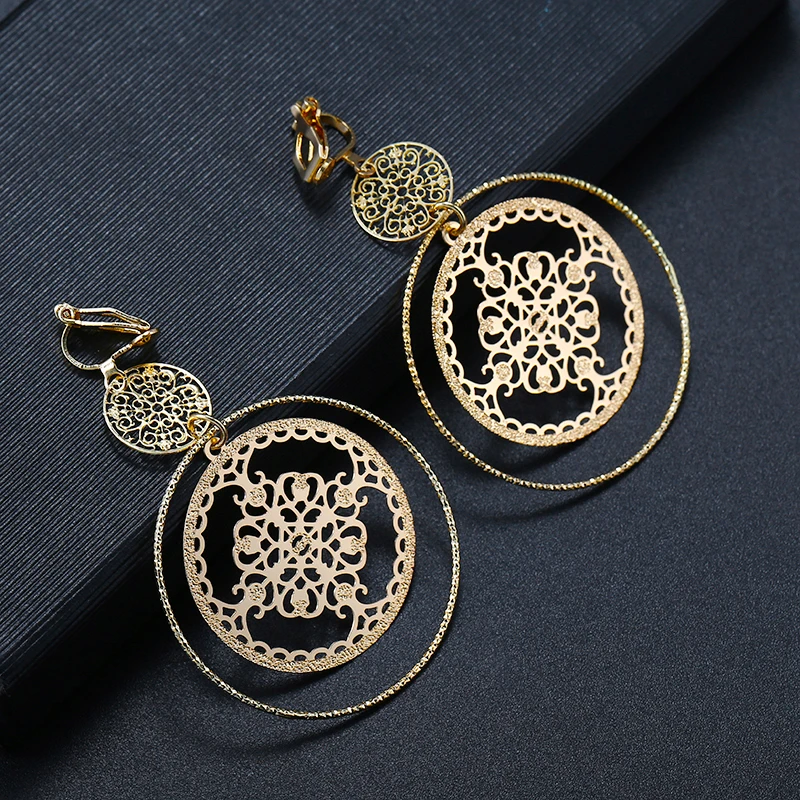 Продолбленные Dsic текстурированные круглые клипсы серьги без пирсинга золотого