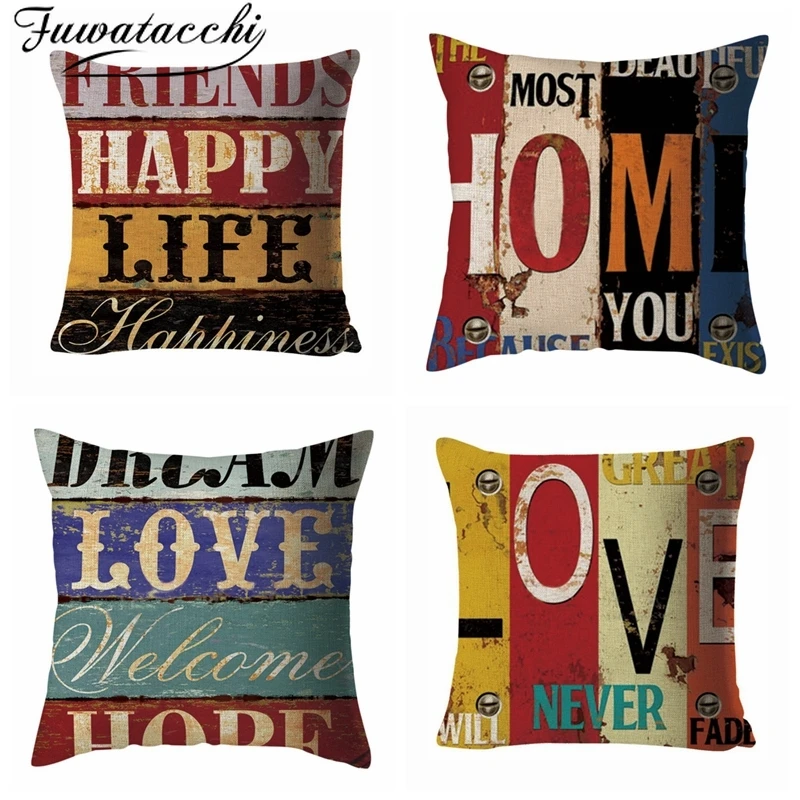Наволочка из чистого льна с надписью Love наволочка для дивана Happy Life декоративная