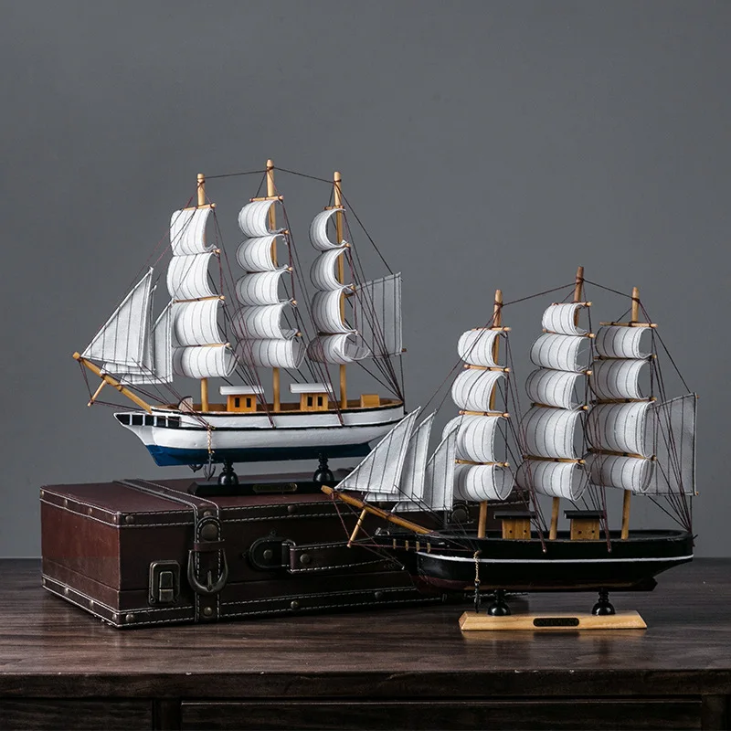 

Mediterranean style wooden sailboat, smooth sailing, decoration model, wine cabinet, decorative boat crafts