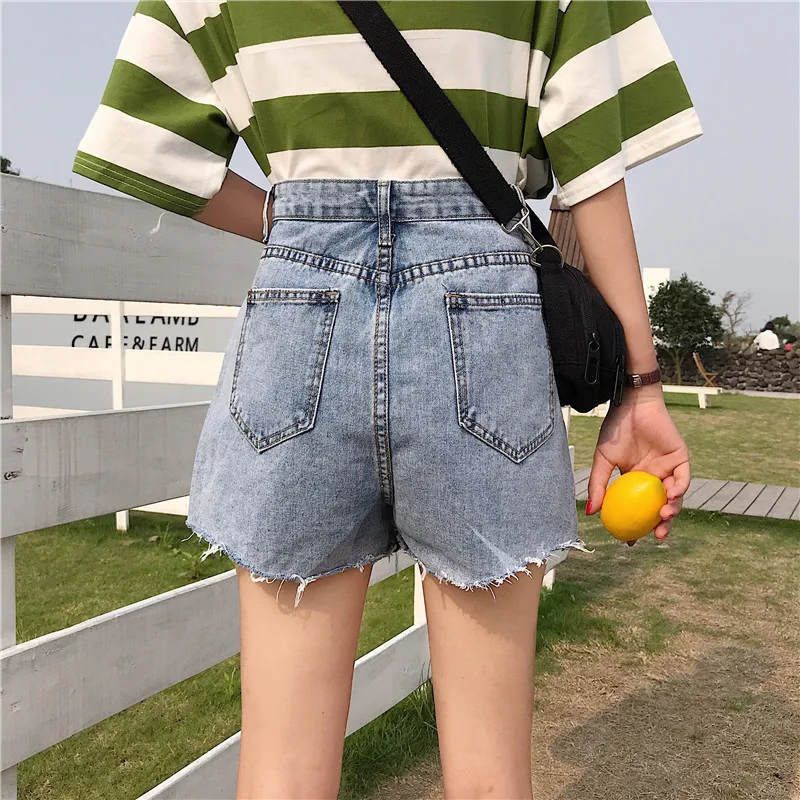 

High Waist Wide Leg Pants 2021 Spring New Korean Style Ins Versatile Irregular Raw Hem A- line Denim Shorts Women's Culotte
