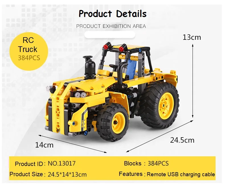 

384pcs High tech MOC Building Blocks RC Car Engineering Vehicle Series Remote Control Tractor Truck Toys for Boys Children