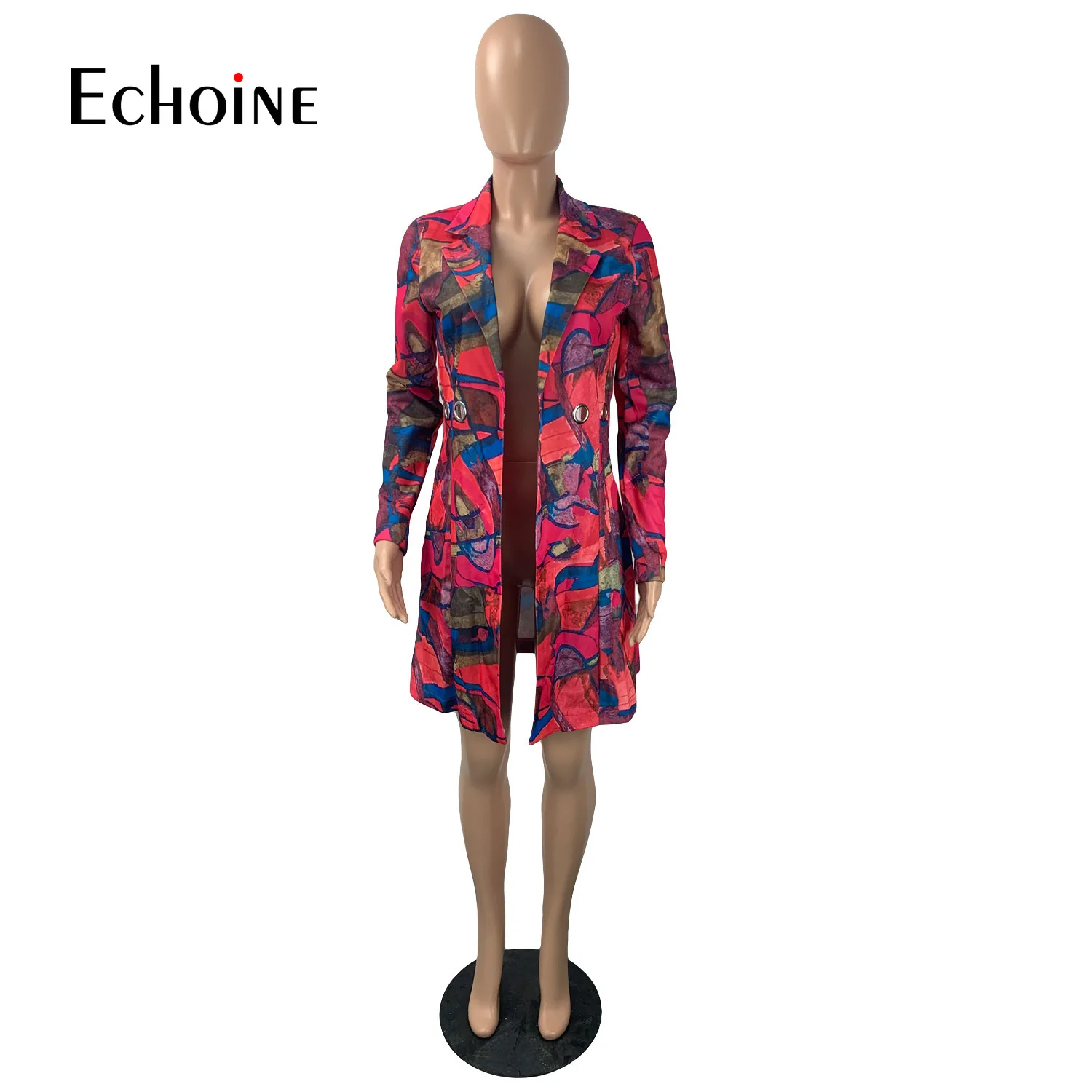 

Echoine Spring Autumn Women Graffiti Print Long Blazers Outdoor Notched Neck Sexy Club Party Streetwear suit blazer jackets
