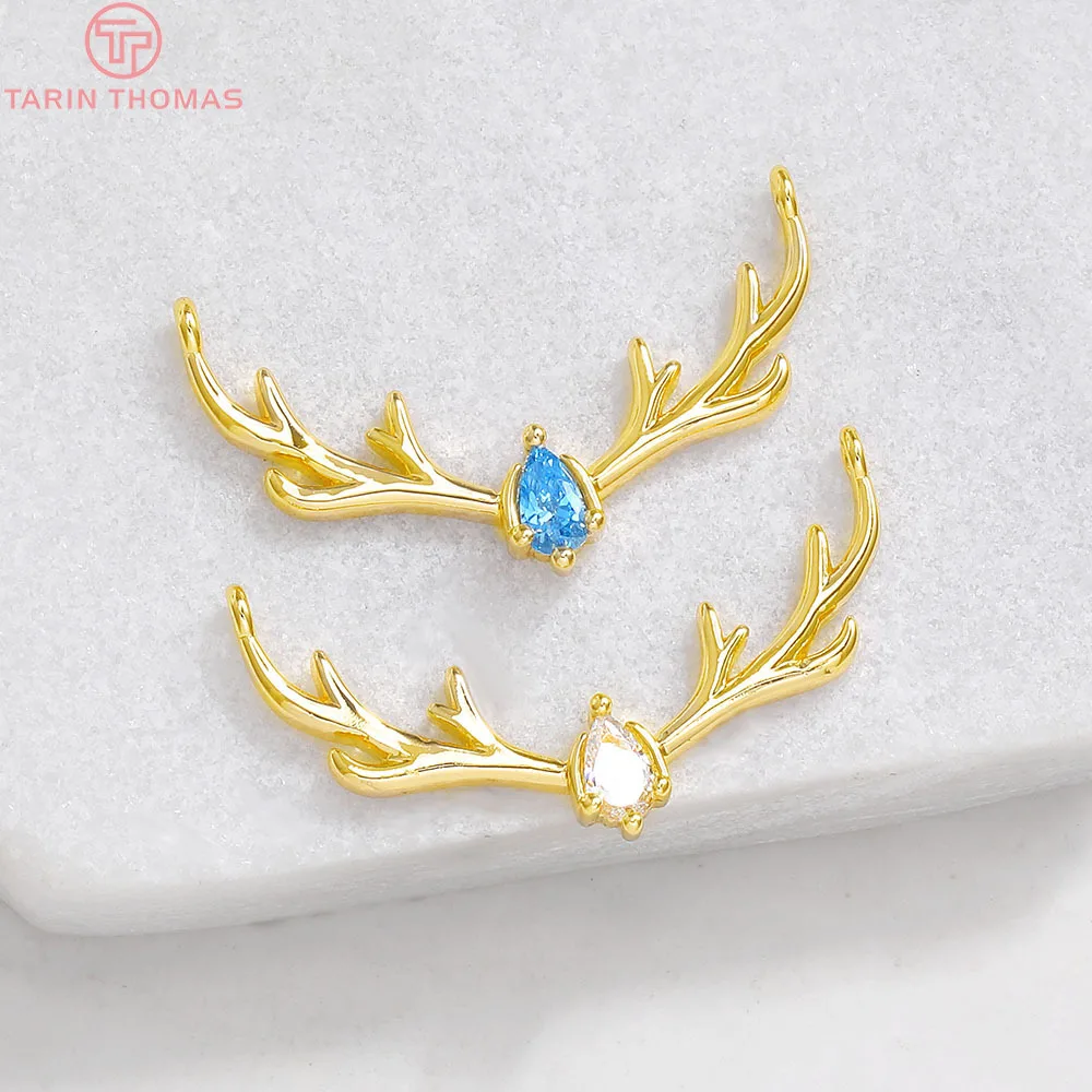 (1037)2 шт 29x16 мм отверстие 1 24 к позолоченная латунь с коннектором оленя из циркония