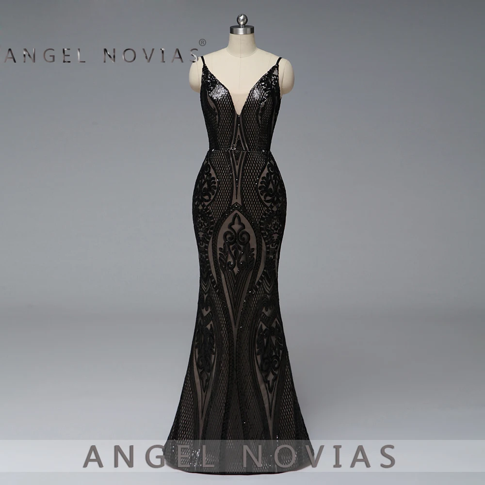 Женское длинное вечернее платье ANGEL NOVIAS черное элегантное в стиле Саудовской