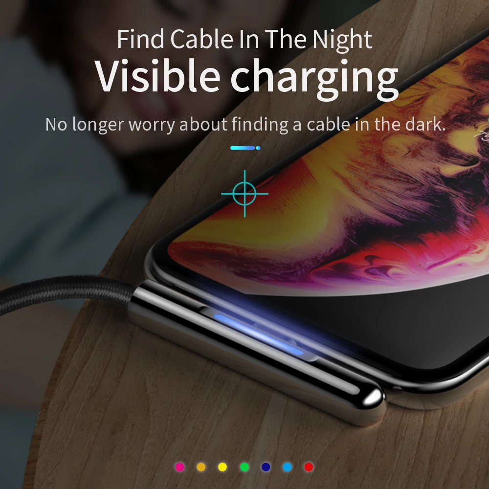 HOCO 90 градусов usb кабель для зарядки Красочный Светодиодный свет Поддержка