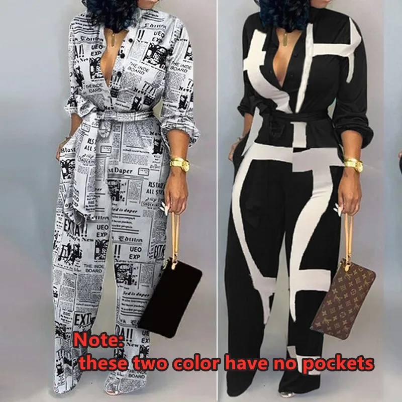 

New Fashion Jumpsuit For Women 2019 Dot Black White Rompers Button Up Self Belted Pockets Womens Jumpsuit Casual Loose Romper