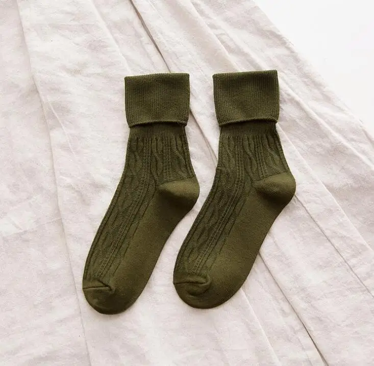 SOCKS 02 Осень и зима новые женские носки ретро твист широкий рот с манжетами дикий ворс сплошной цвет хлопчатобумажные носки - Цвет: SOCKS 02