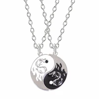 2pcsset sliver alloy yin yang pendant puzzle piece dragon carving necklace birthday jewelry gifts for couple or best friends