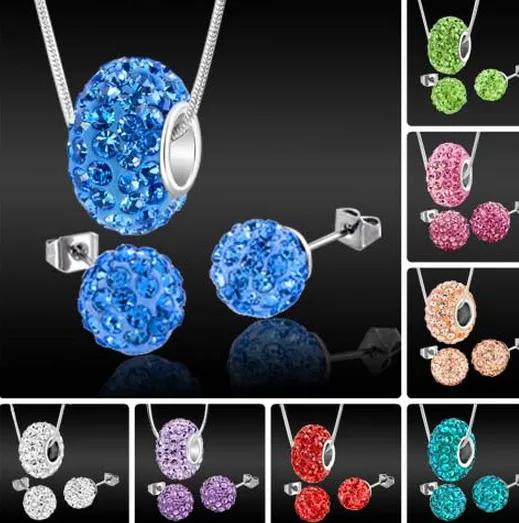

Mixed Random Color new set necklace 10mm earring Resin Rhinestone Silver Big Hole 14mm european beads crystal