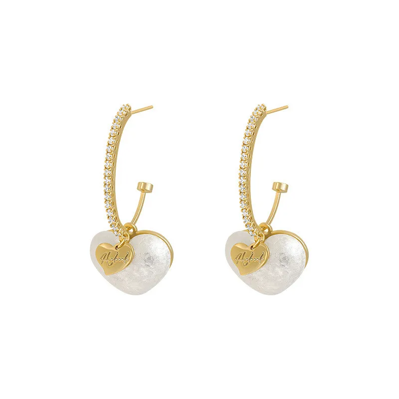 

Classic Fashion Imitation Pearl Crystal Heart-shaped Pendant Earrings Women Luxury New Statement Earrings Jewelry Gifts for Girl