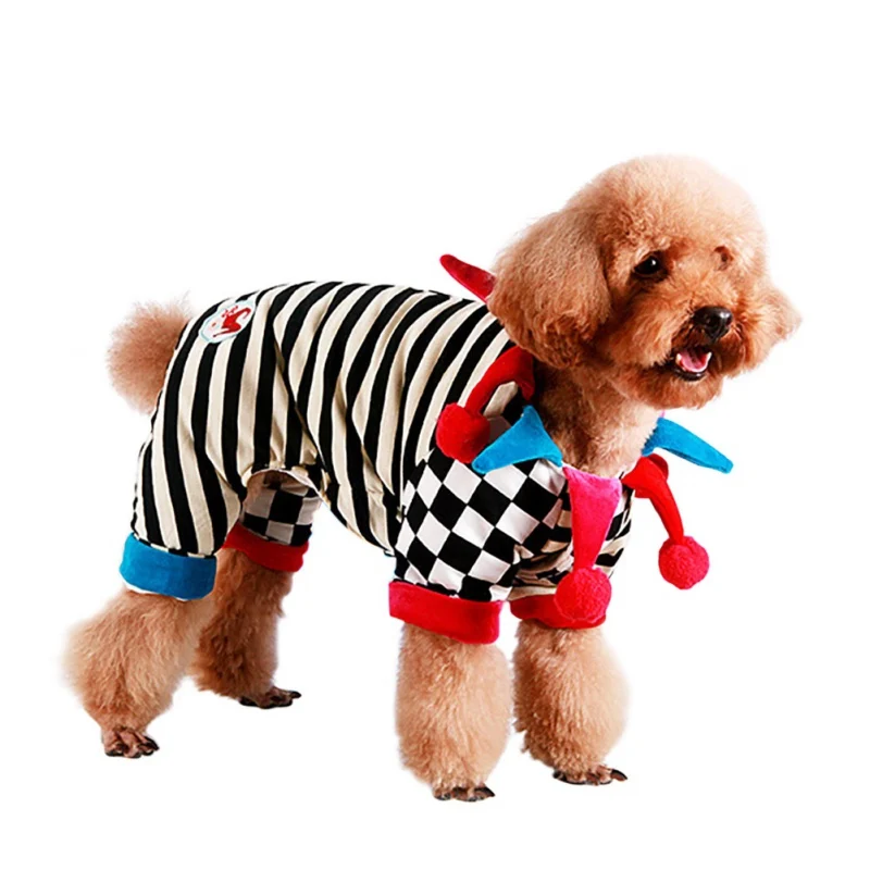 

Одежда для собак на Хэллоуин, костюм для собаки с капюшоном, Забавный костюм клоуна на 2 ножки, платье для косплея, пальто для французского Мопса