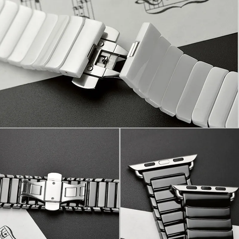 Ремешок керамический для Apple Watch Band 44 мм 40 42 38 роскошный браслет с пряжкой из