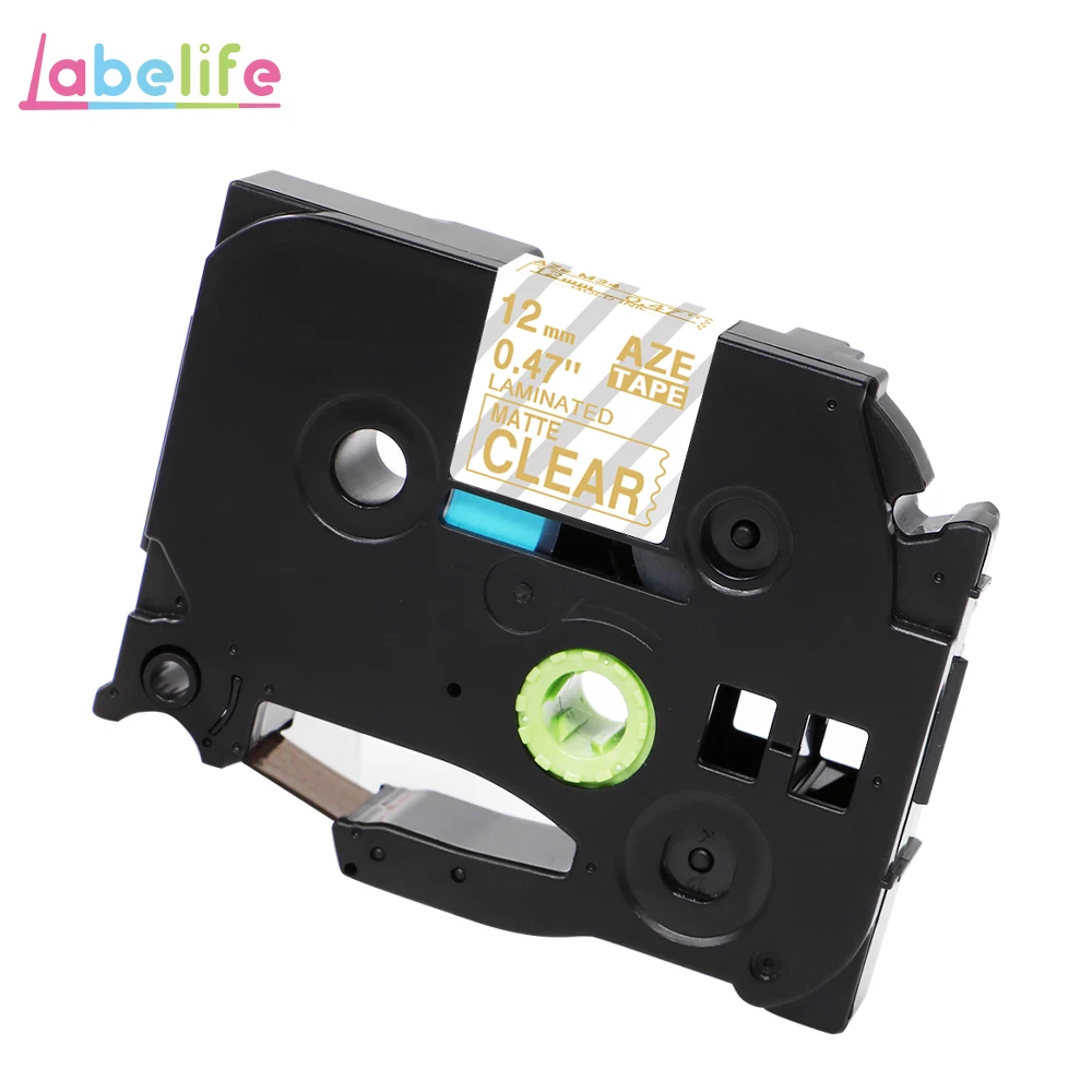 Labelife, 1 шт., 12 мм, матовые бумажные ленты TZe MQP35 TZe M31, белые, ягодно-розовые, совместимые с Brother PTouch, для изготовления этикеток, PT-D210 - Цвет: Gold on Matt Clear