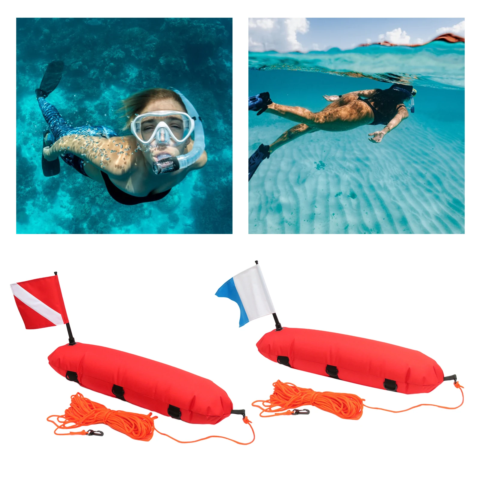 

Spearfishing Buoy Safety Inflatable Scuba Diving Surface Signal Marker with Dive Flag and 25m High-Visibility Ropes Diver Gear