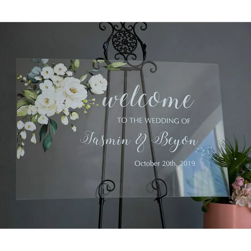 Персонализированный акриловый Свадебный знак на заказ цветочный венок Круглая