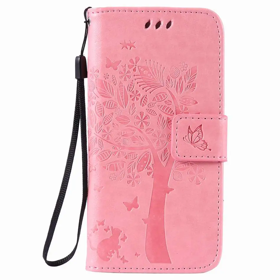 Pink Кожаный чехол для Apple iPhone 11 Pro Max XR X XS 4 4s 5C 5S 6S 7 8 Plus для iPod Touch 5 6 дерево кошка шаблон телефон Капа D06F - Цвет: Pink
