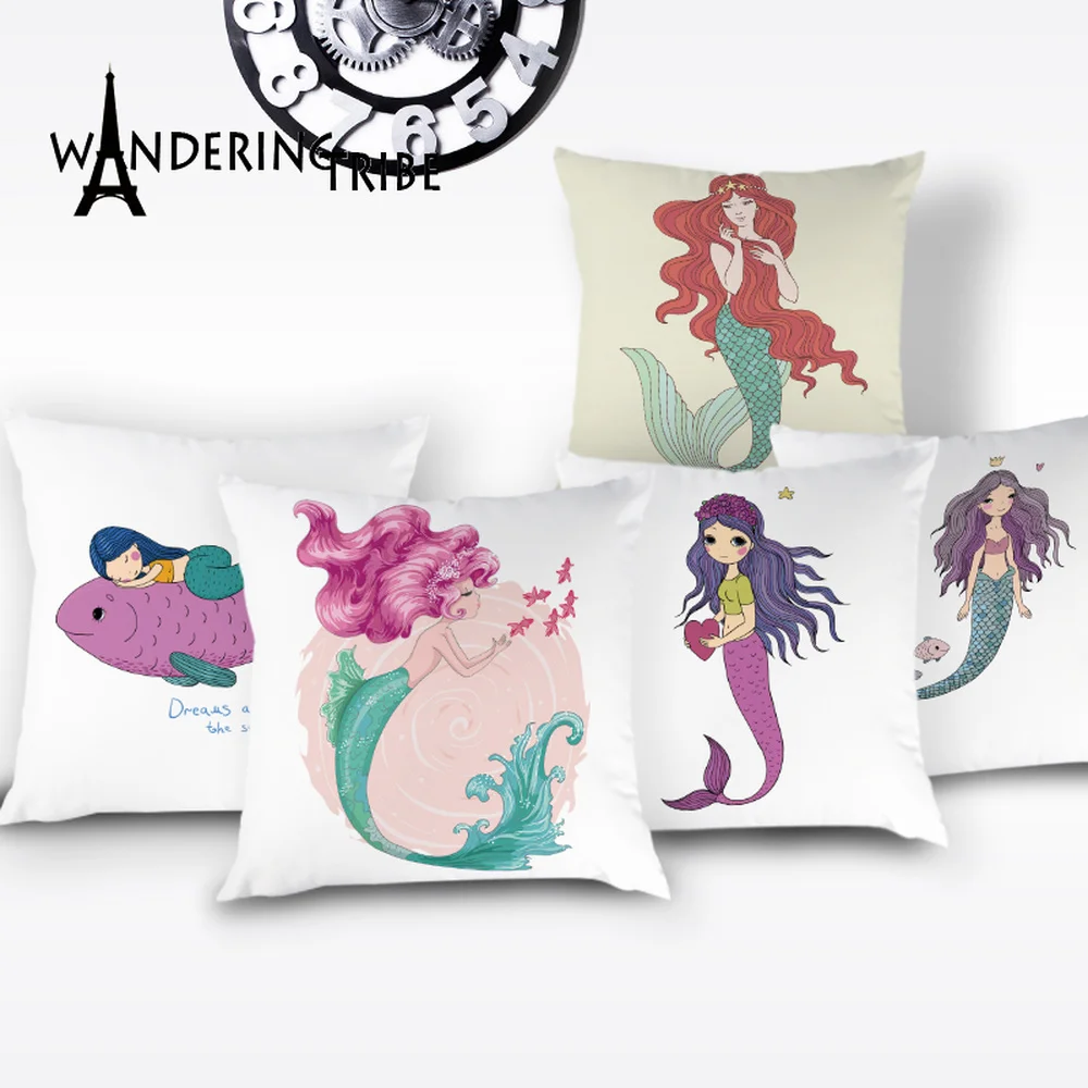 

Beautiful Mermaid Throw Pillow Case Ocean Cushion Cover Decor Shells Decoration for Sofa Bed White Pillow Covers Cushions Kissen