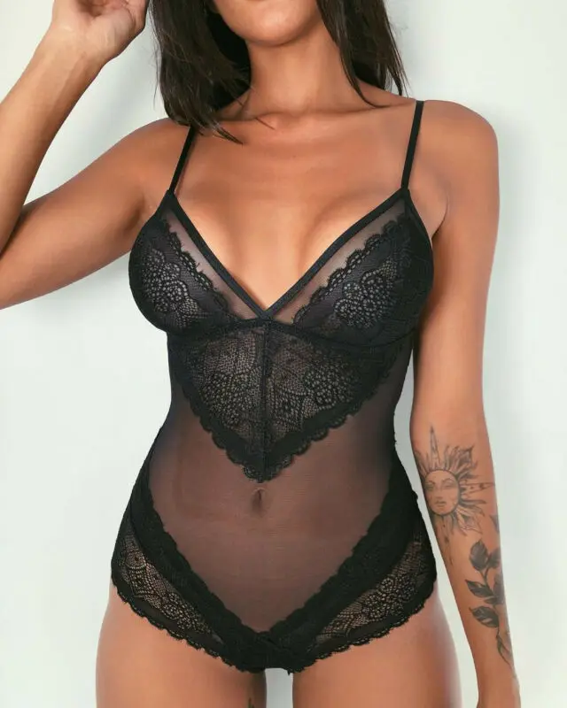 Сексуальные женские сетчатые комбинезоны летние однотонные Кружевные Боди боди